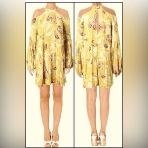 Free People Drift Away Tunic/dress- Yellow Floral Long Sleeve